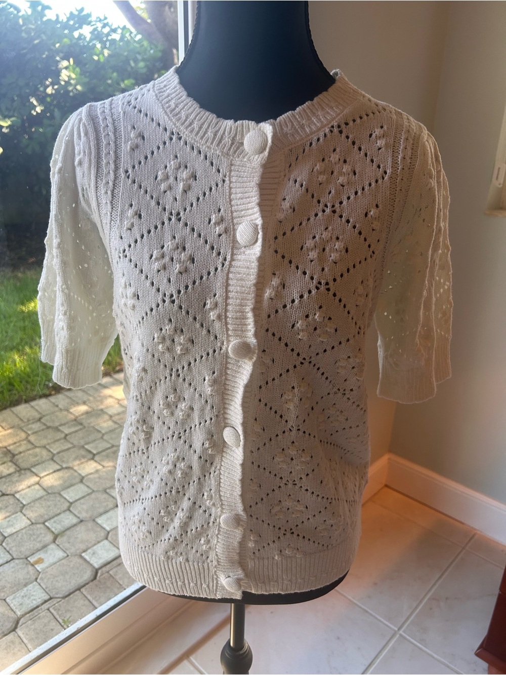 Design History Colbie Tufted Button Down Cream Grandma Cardigan